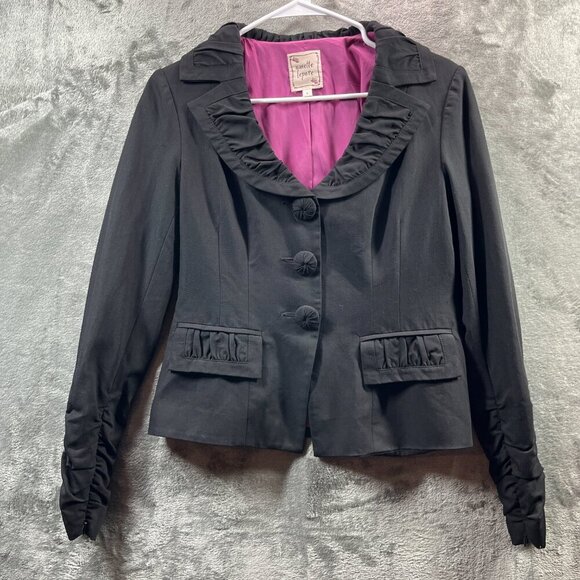Nanette Lepore Jackets & Blazers - Nanette Lepore Jacket Blazer Womens 6 Black Pink Short Ruched Sleeve Made in USA
